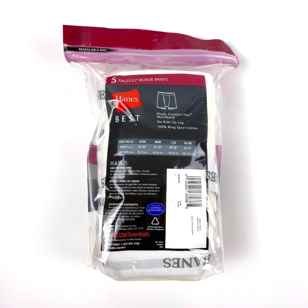 Hanes Best 5 Pack Boxer Briefs Sz L 36-38 White Tagless Comfort Flex No Ride Up